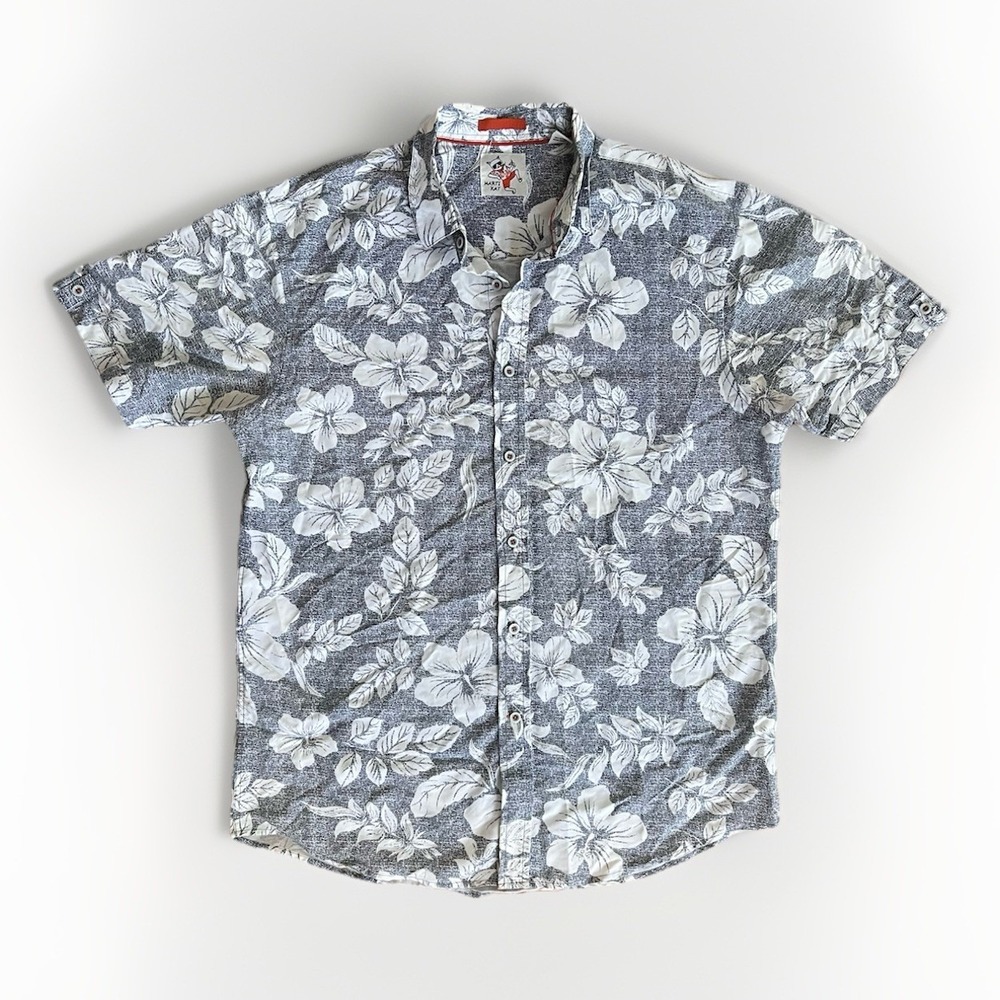 Marti Kat Shirt Mens XL Blue White Floral Modal Hawaiian Button Up GC